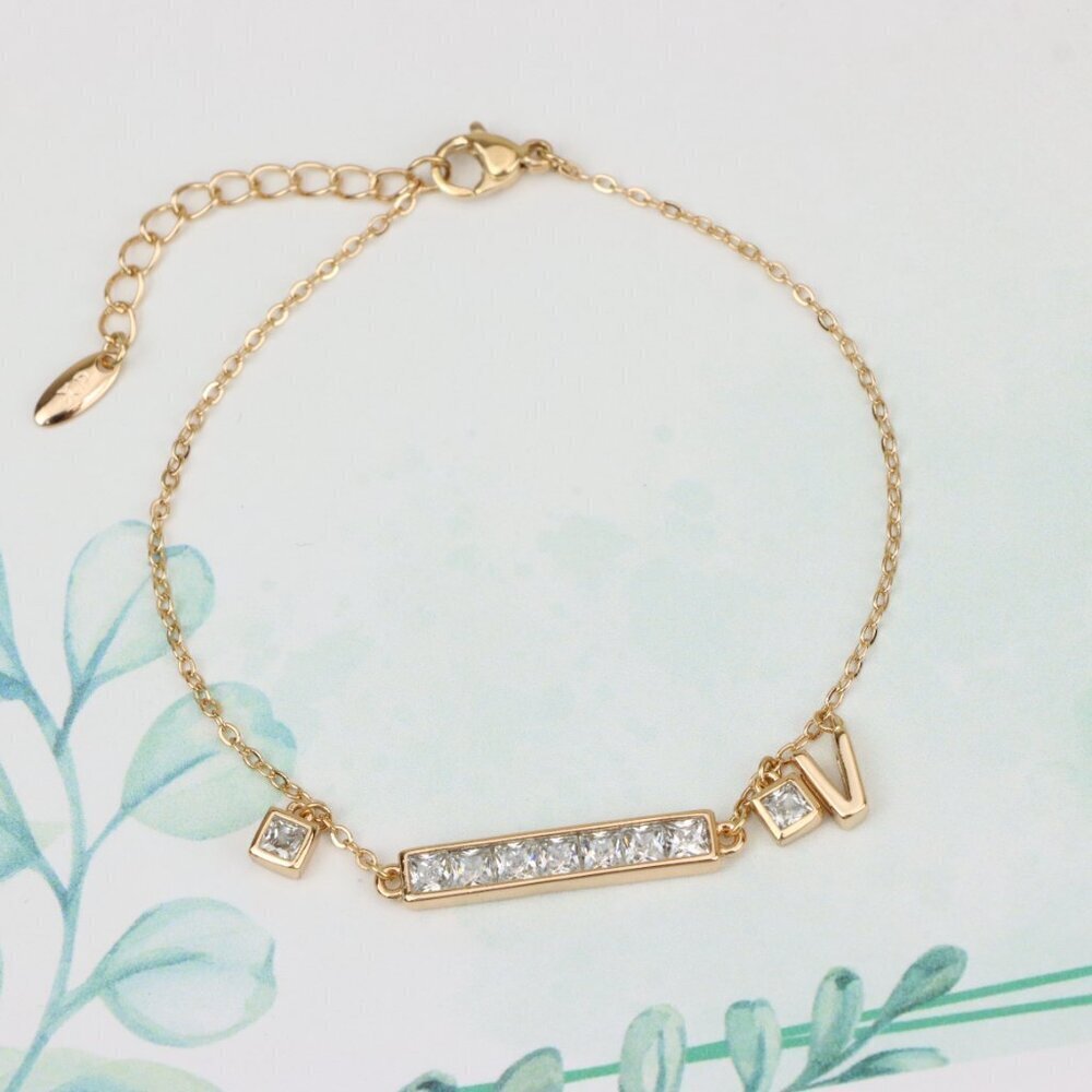 "Rose Gold Chain Bracelet with Bar and CZ Charm, Adjustable Fit, XPBL0756